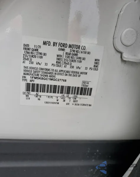 2021 Ford Explorer St from USA, damaged, VIN 1FM5K8GC1MGC27768